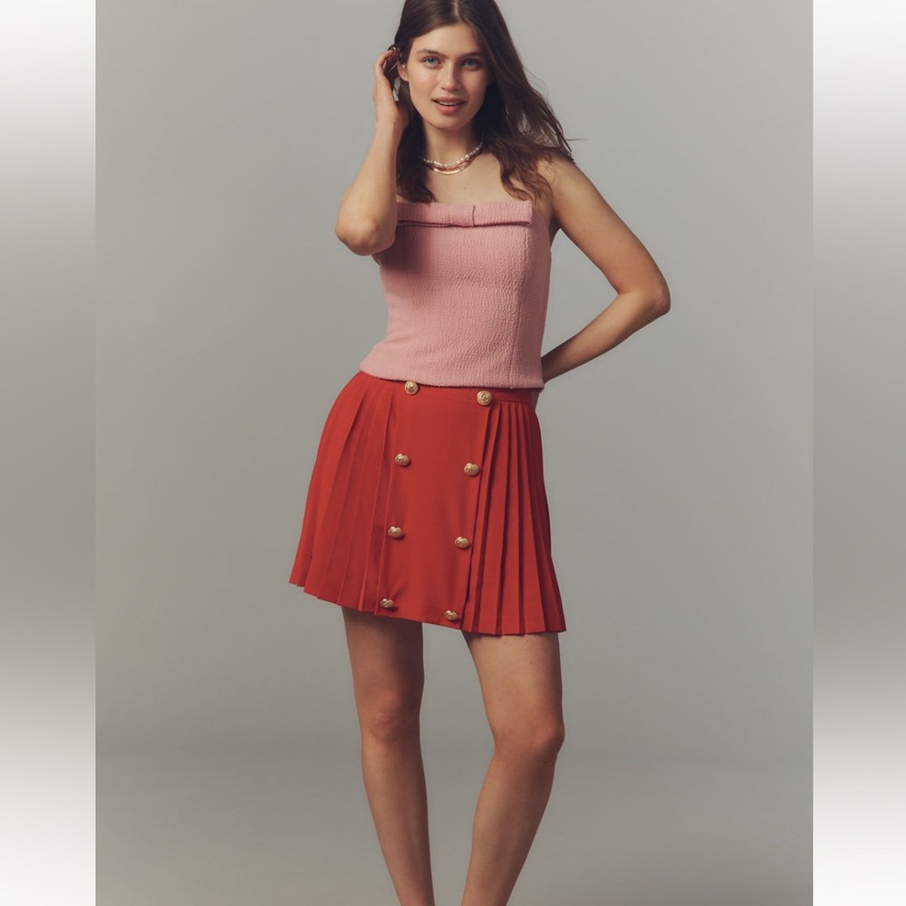 Hutch for Anthropologie New W-Tags gold Button Front Mini Skirt Salsa Red cute! - Picture 3 of 4